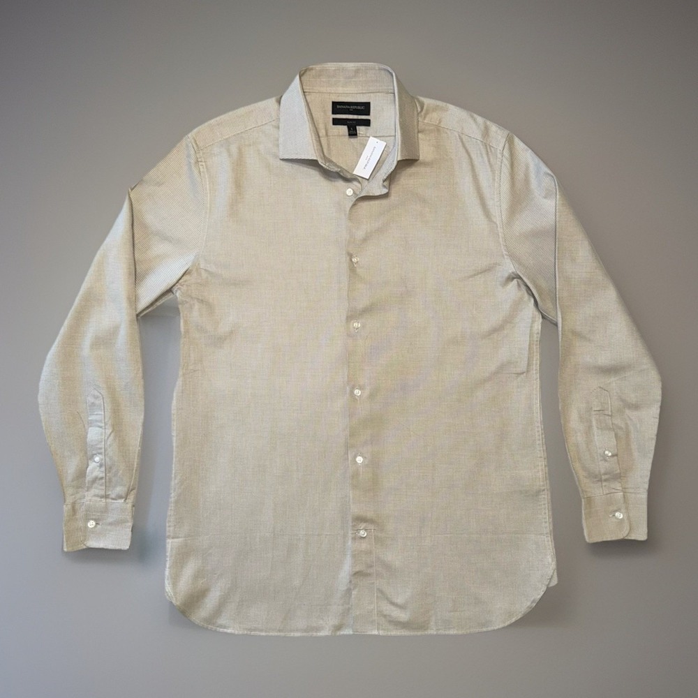 NWT Banana Republic Slim Fit Button‎ Down Long Sleeve Dress Shirt Cream Size L